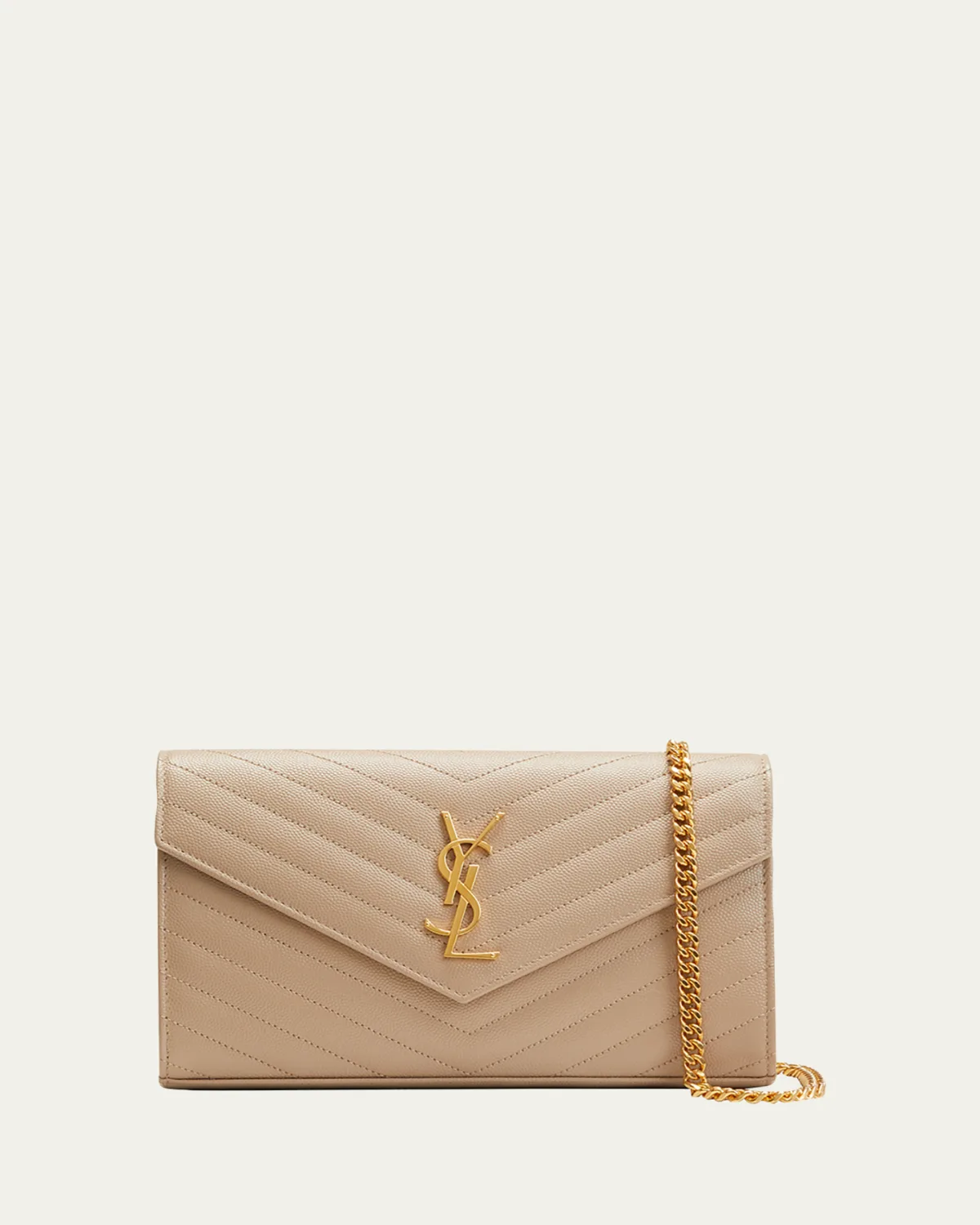 YSL Monogram Large Wallet on Chain in Grained Leather