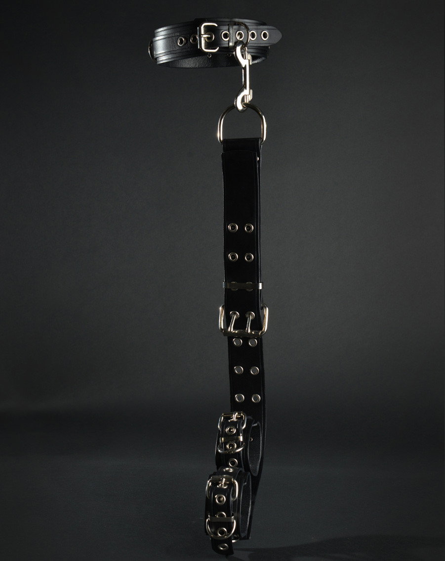 Image of Leather Slave Collar With Restraint combo