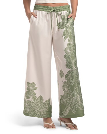 Printed Back Crepe Straight Leg Pull On Pants For Women, Spandex/Polyester