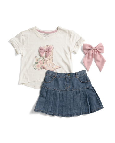 Girls 2Pc Jersey Top With Woven Skirt Set, Cotton