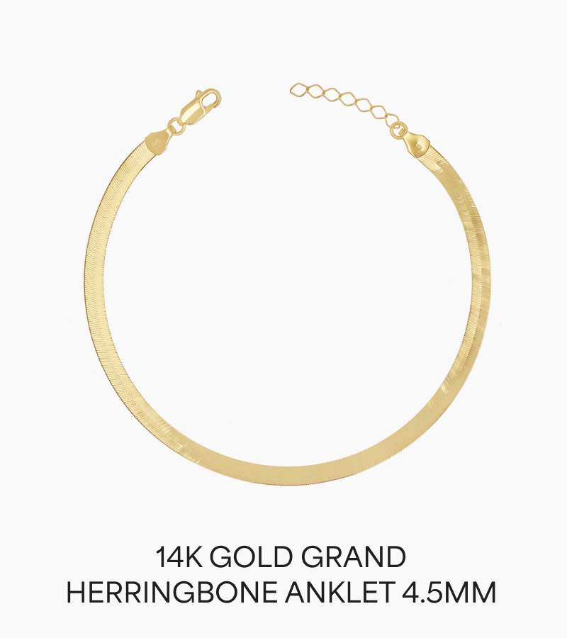 14K Gold Grand Herringbone Anklet 4.5mm