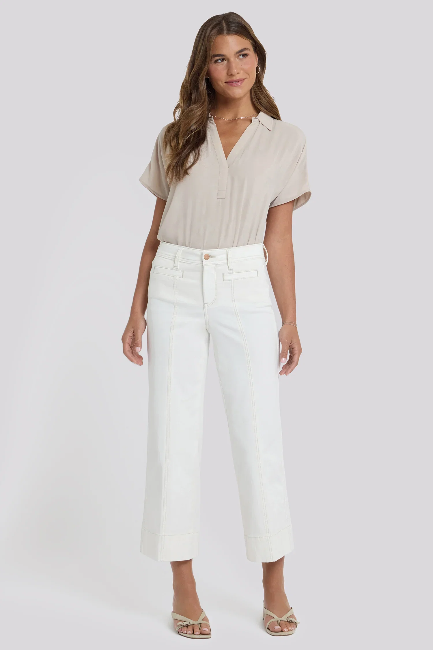 Image of Teresa Wide Leg Ankle Jeans - Vintage White