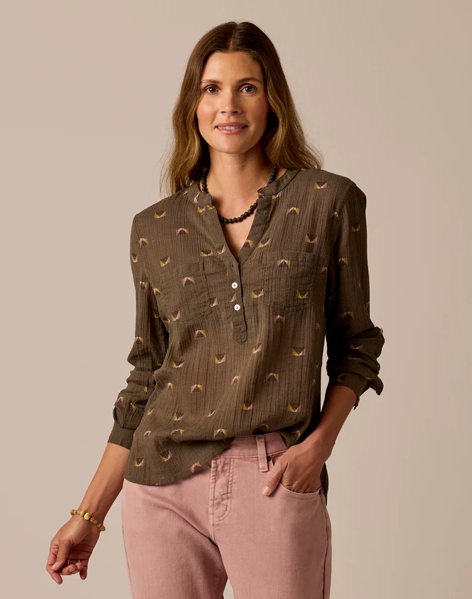 Image of Dylan Gauze Shirt: Dark Olive Vista