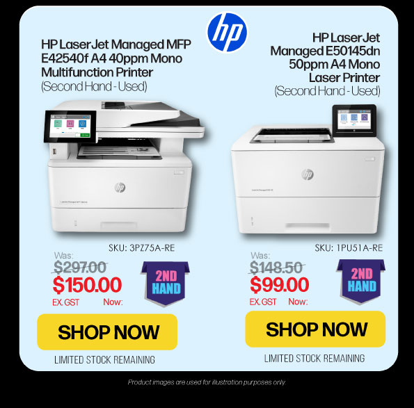 Shop 2nd Hand HP LaserJet Managed MFP E42540f & E50145dn Printers + More HP