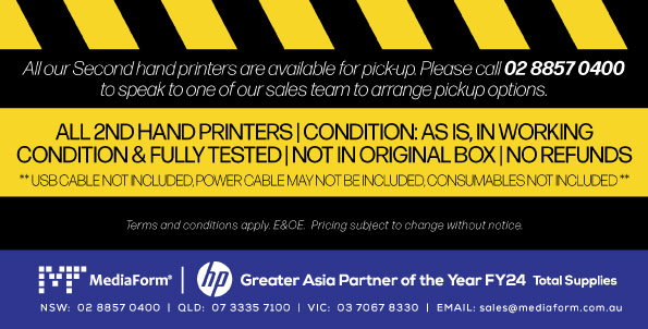 All our 2nd hand printers are available for pick up - please call 02 8857 0400 to arrange pick up options