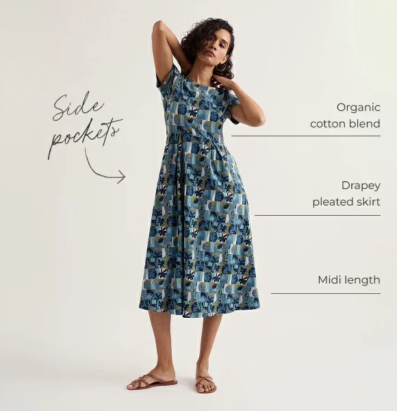 Veronica Short Sleeve Midi Dress in GOTS-Certified Organic Cotton