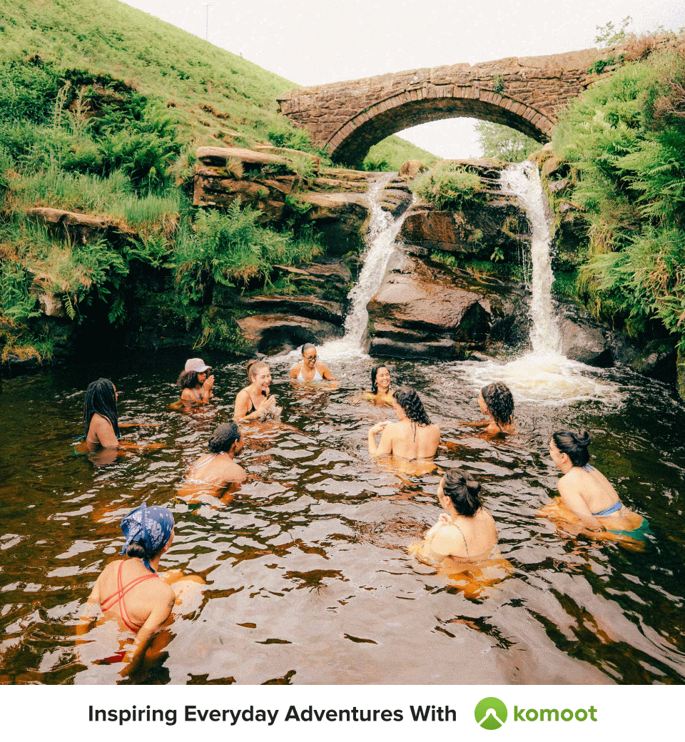 A GIF of images of people hiking and swimming in the Peak District.