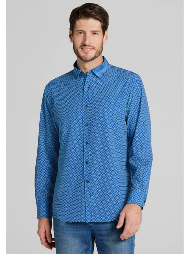 Traveler® COOL<i>MOTION</i> Tailored Fit Diamond Dot 4 Way Stretch Button Up Shirt