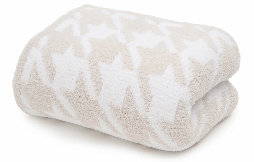 Large Houndstooth Throw in Bone / White
