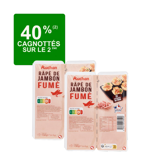 Râpé de jambon fumé. 40% cagnottés sur le 2ème