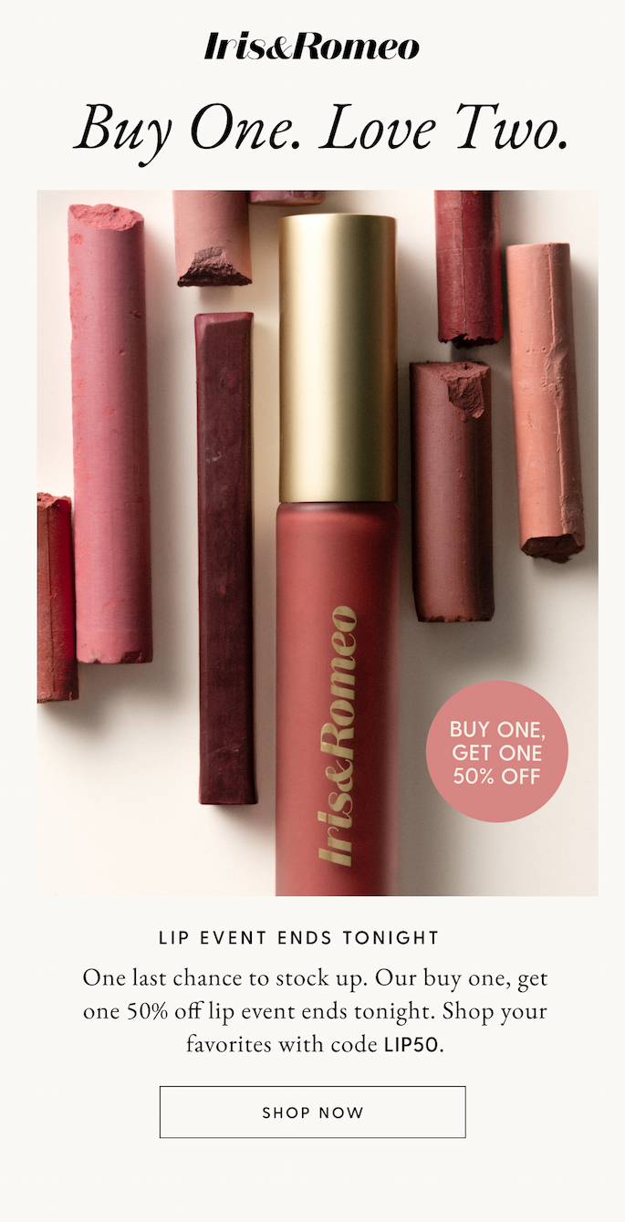 Buy One Lip Product, Get one 50% Off