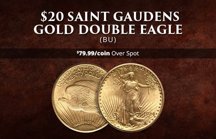 ON SALE: Pre-33 $20 Saint Gaudens Gold Double Eagle Coin (BU)