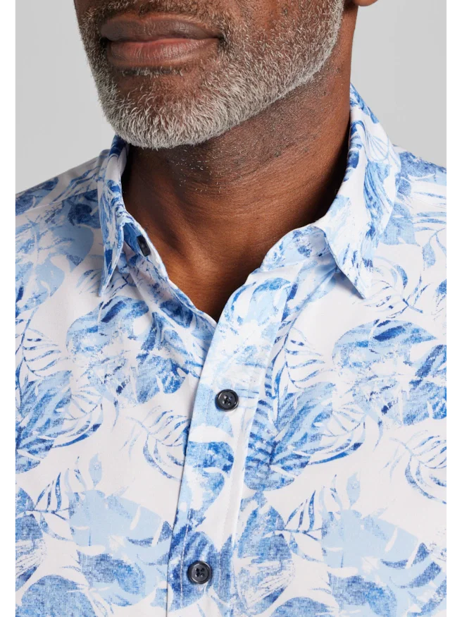 Traveler® COOL<i>MOTION</i> Tailored Fit Faded Palm Leaf 4-Way Stretch Short Sleeve Button Up Shirt