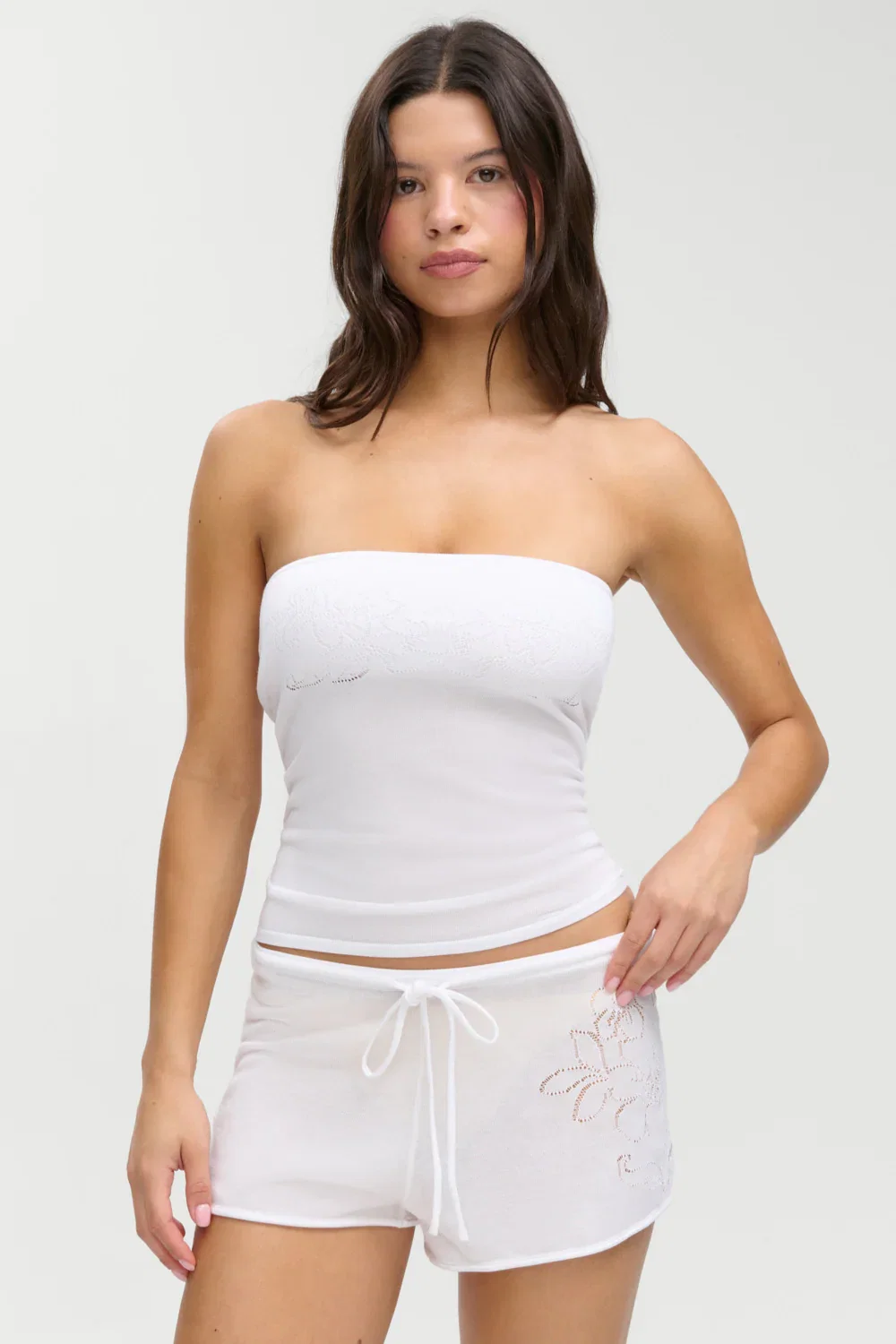 Image of Margot Knit Tube Top - White Hibiscus
