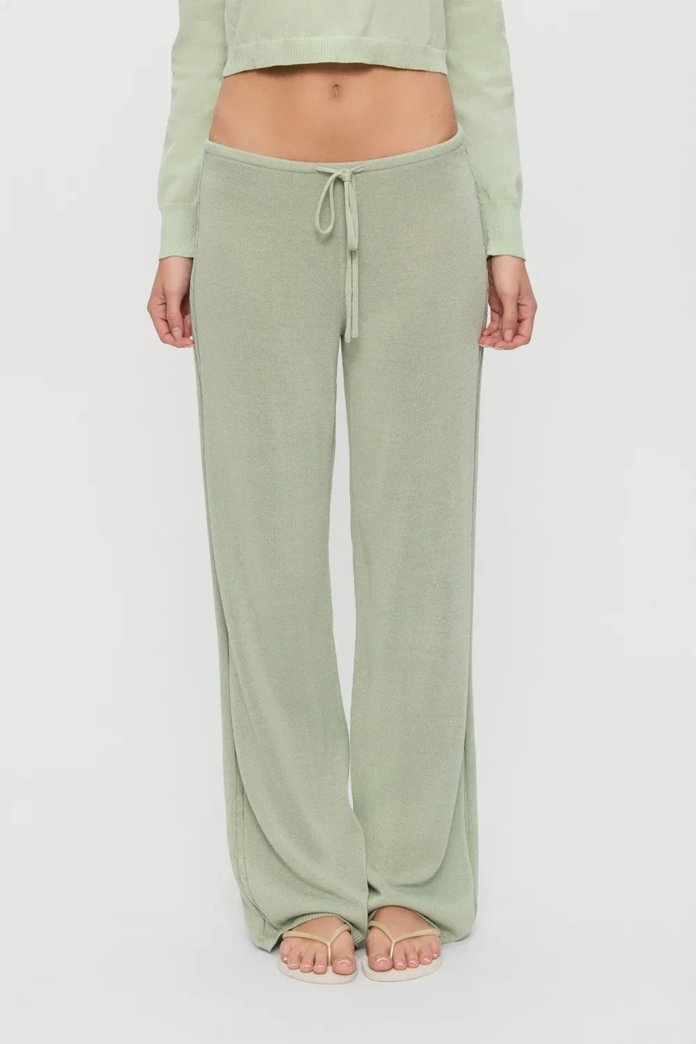 Image of Ela Low Rise Knit Pants - Eucalyptus