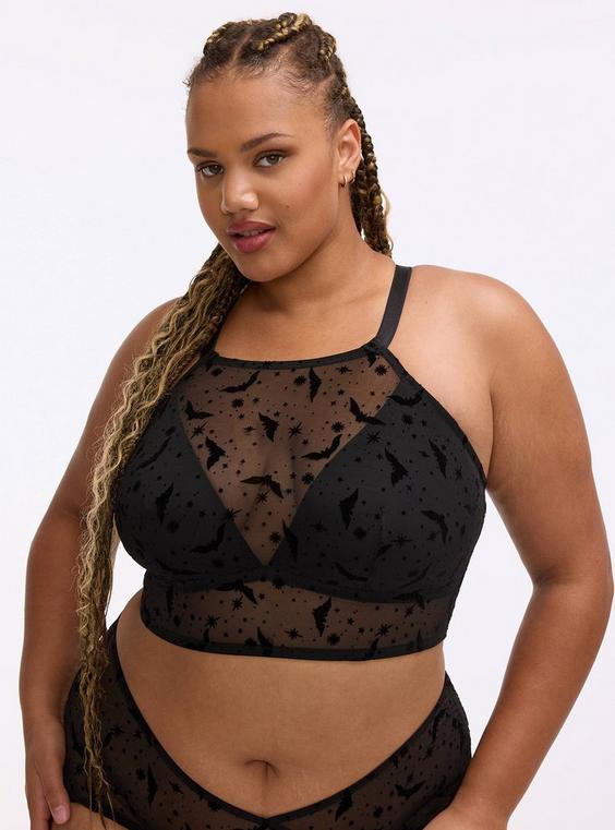 Unlined Flocked Bat High Neck Bralette