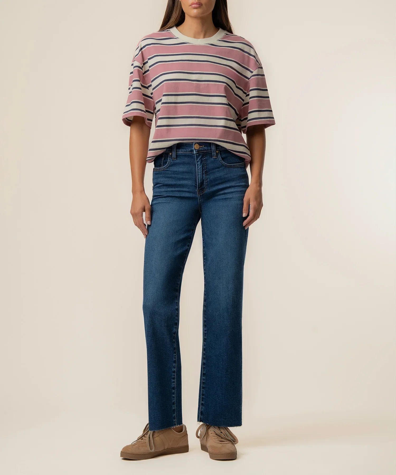Image of Cali Boxy Stripe T-Shirt Exclusive in Desert Rose