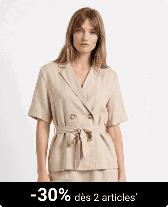 Veste ceinturée manches courtes avec lin