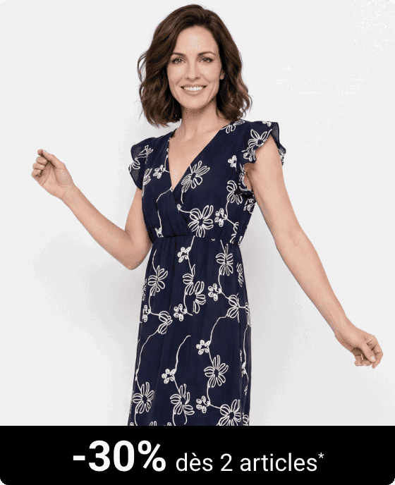 Robe longue cache cœur motif fleurs Marine