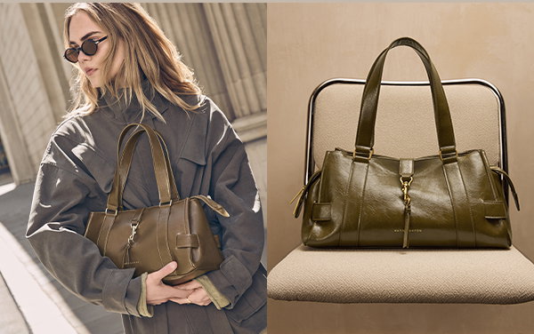 Billie Patent Crackle Shoulder Bag in Deep Olive
