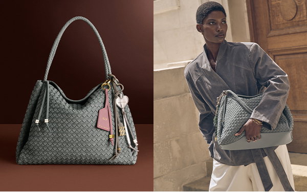 Nova Hand Woven Suedette Large Shoulder Bag in Fossil Grey