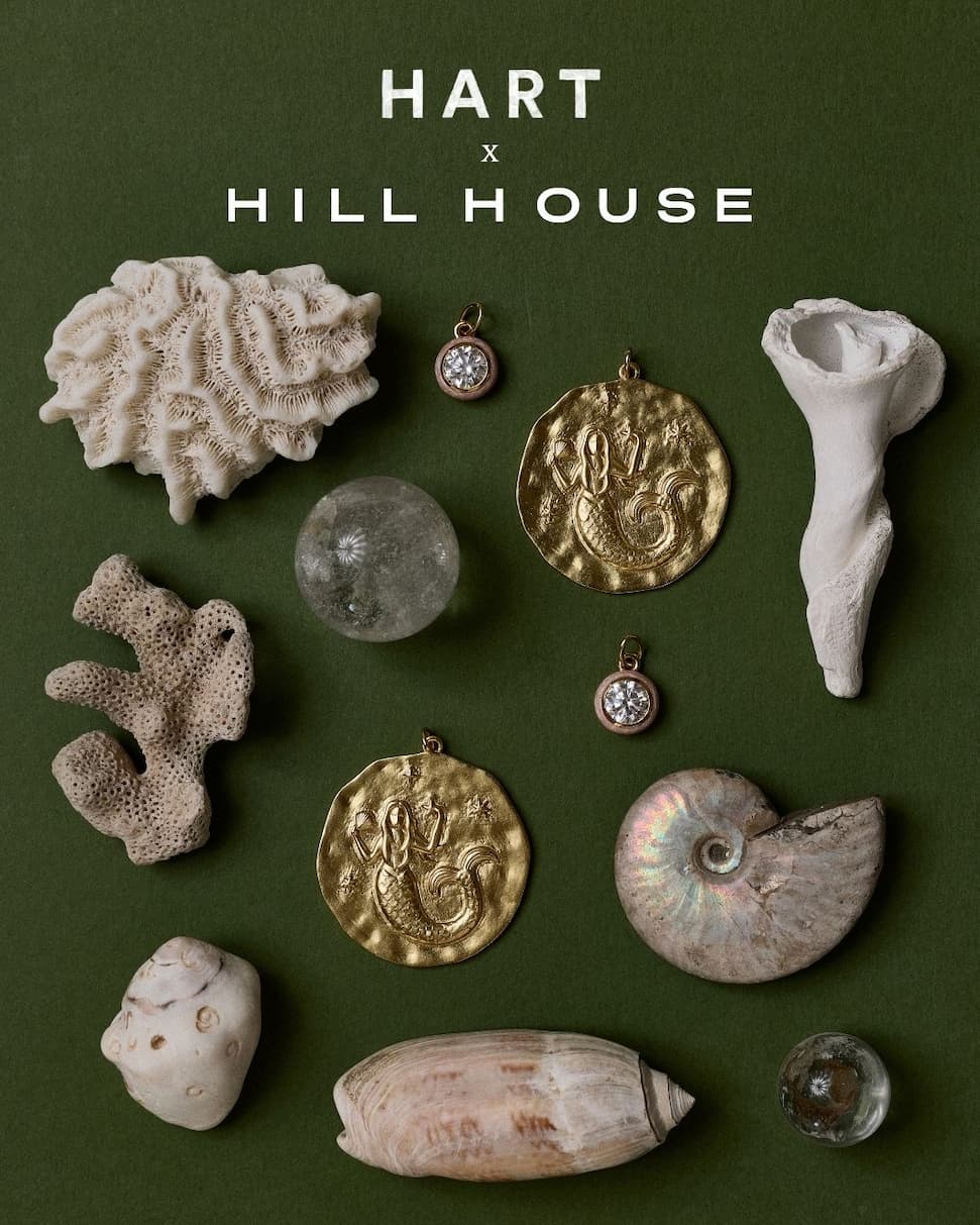 HART x Hill House collection styled with shells and pieces of coral