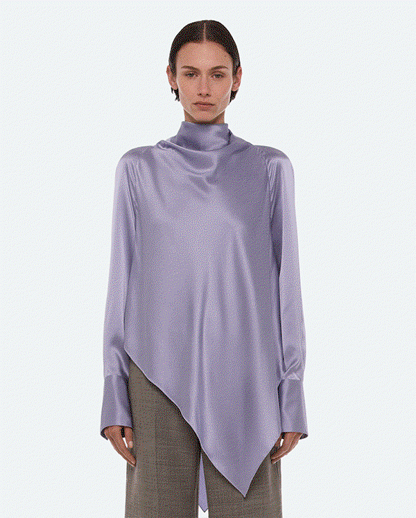 Silk Tie-Neck Long-Sleeve Top