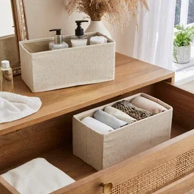 Set of 2 Rectangle Linen Blend Drawer Organisers