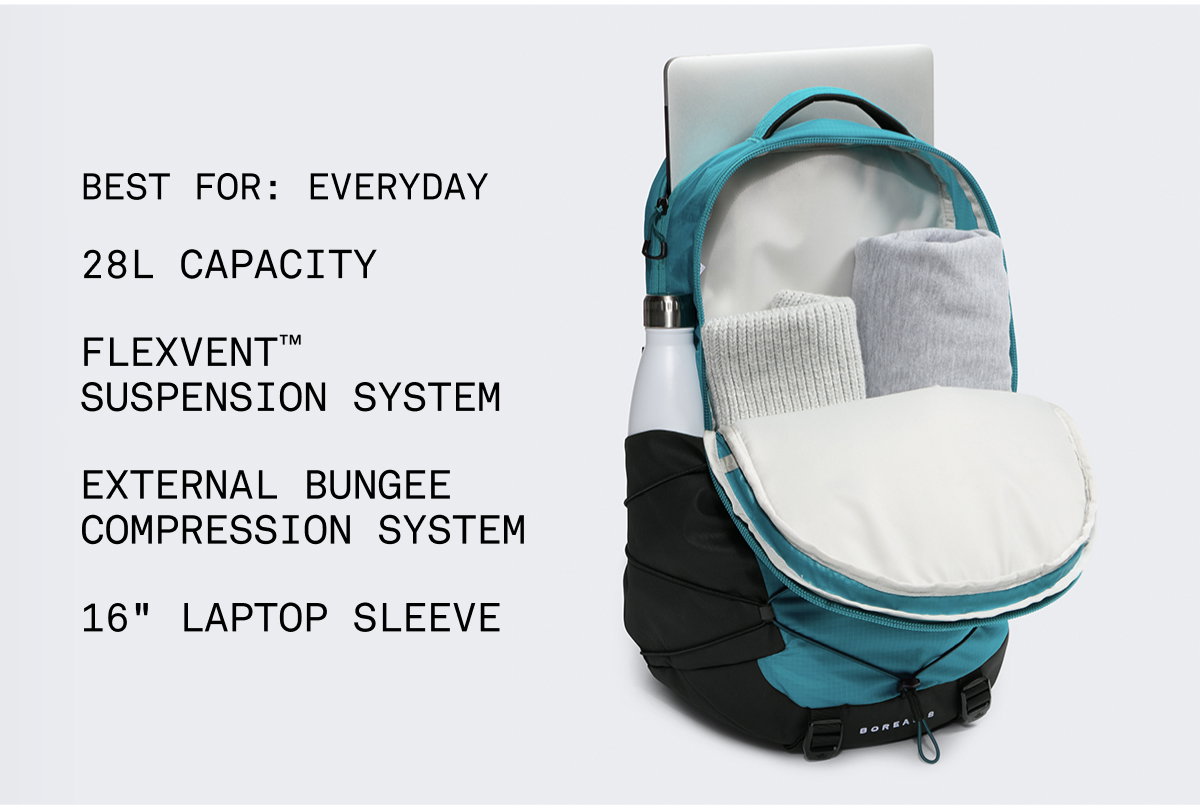 Best for: Everyday 28L CAPACITY FLEXVENT™ Suspension System EXTERNAL BUNGEE  COMPRESSION SYSTEM 16" LAPTOP SLEEVE