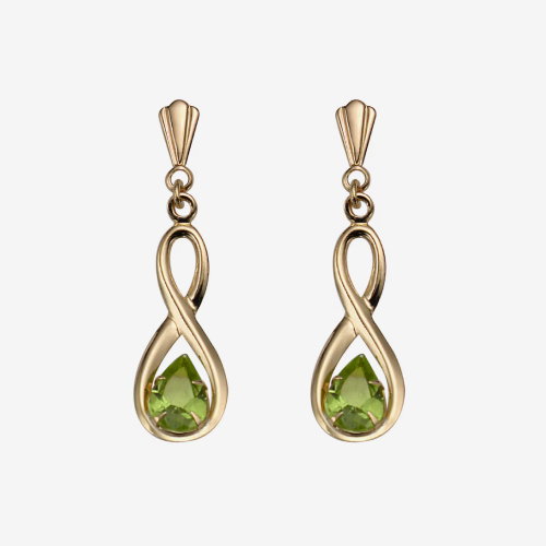 9ct Yellow Gold Peridot Figure of Eight Drop Earrings