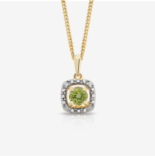 Sterling Silver & 18ct Gold Plated Vermeil Diamond & Peridot Halo Pendant