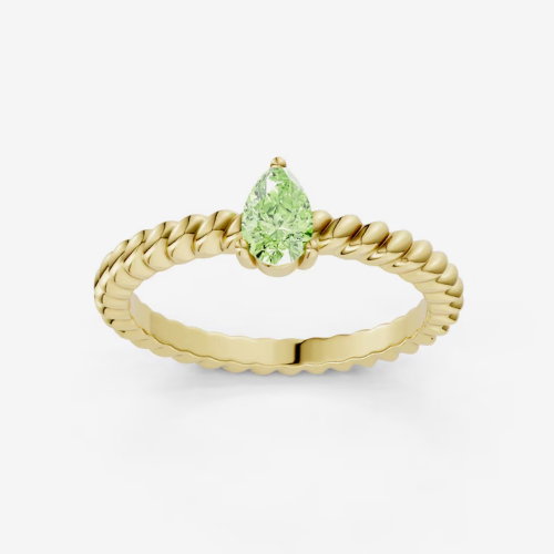 mila green Sterling Silver 18ct Gold Vermeil Plated Pear-Cut Created Peridot Twisted Rope Ring
