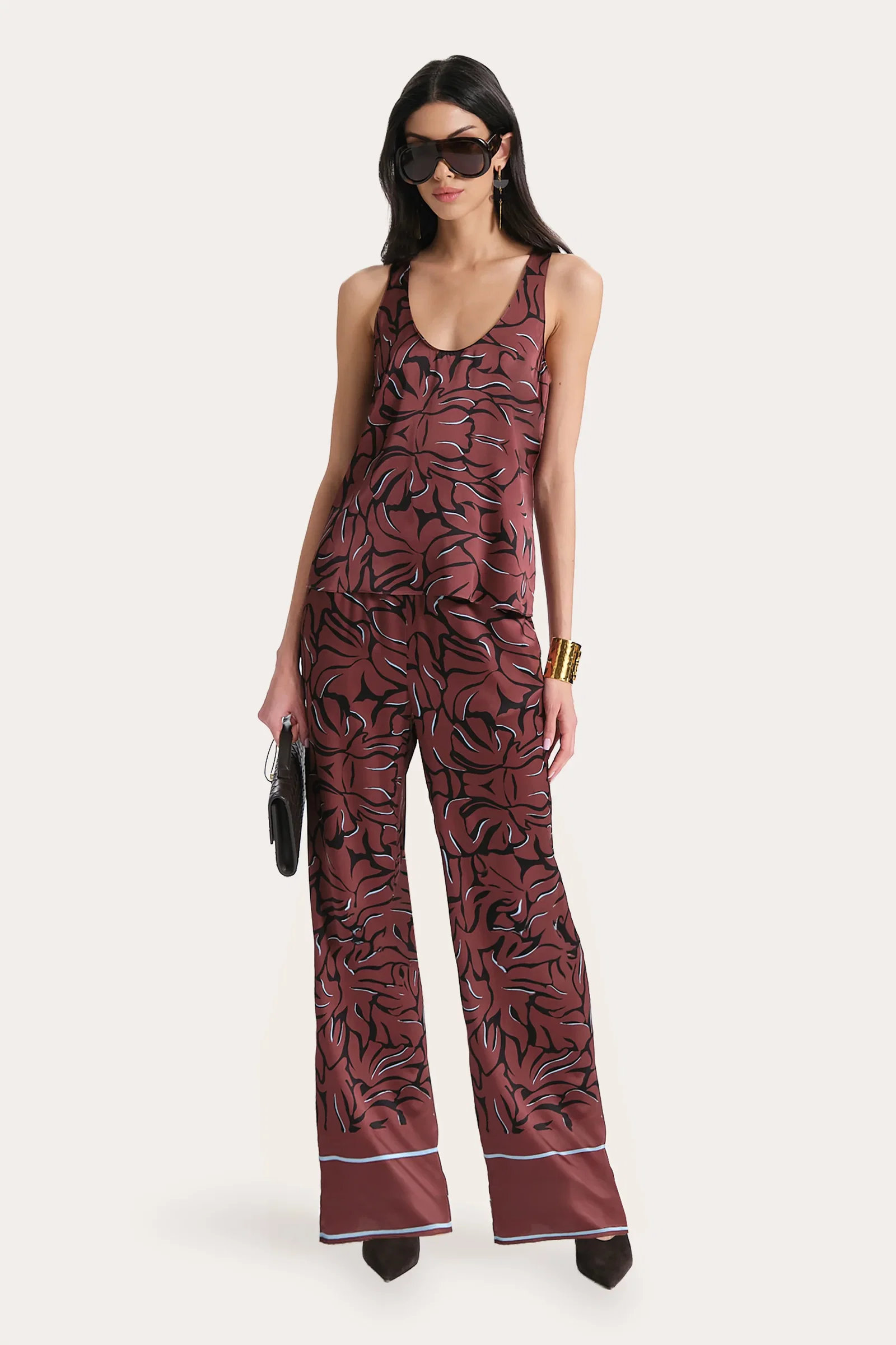 Image of Naya Silk Charmeuse Coral Print Top