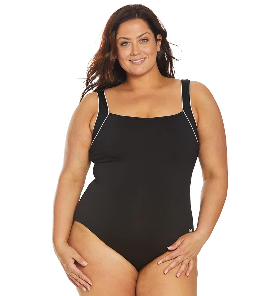 Image of TYR Women's Plus Size Solid Square Neck Controlfit Chlorine Resistant One Piece Swimsuit