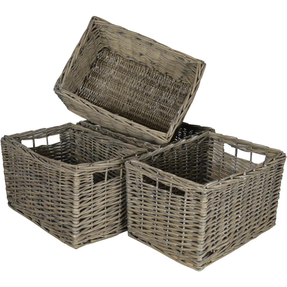 Image of Wovenhill Set of 4 Medium Rectangular Willow Storage Baskets - Grey