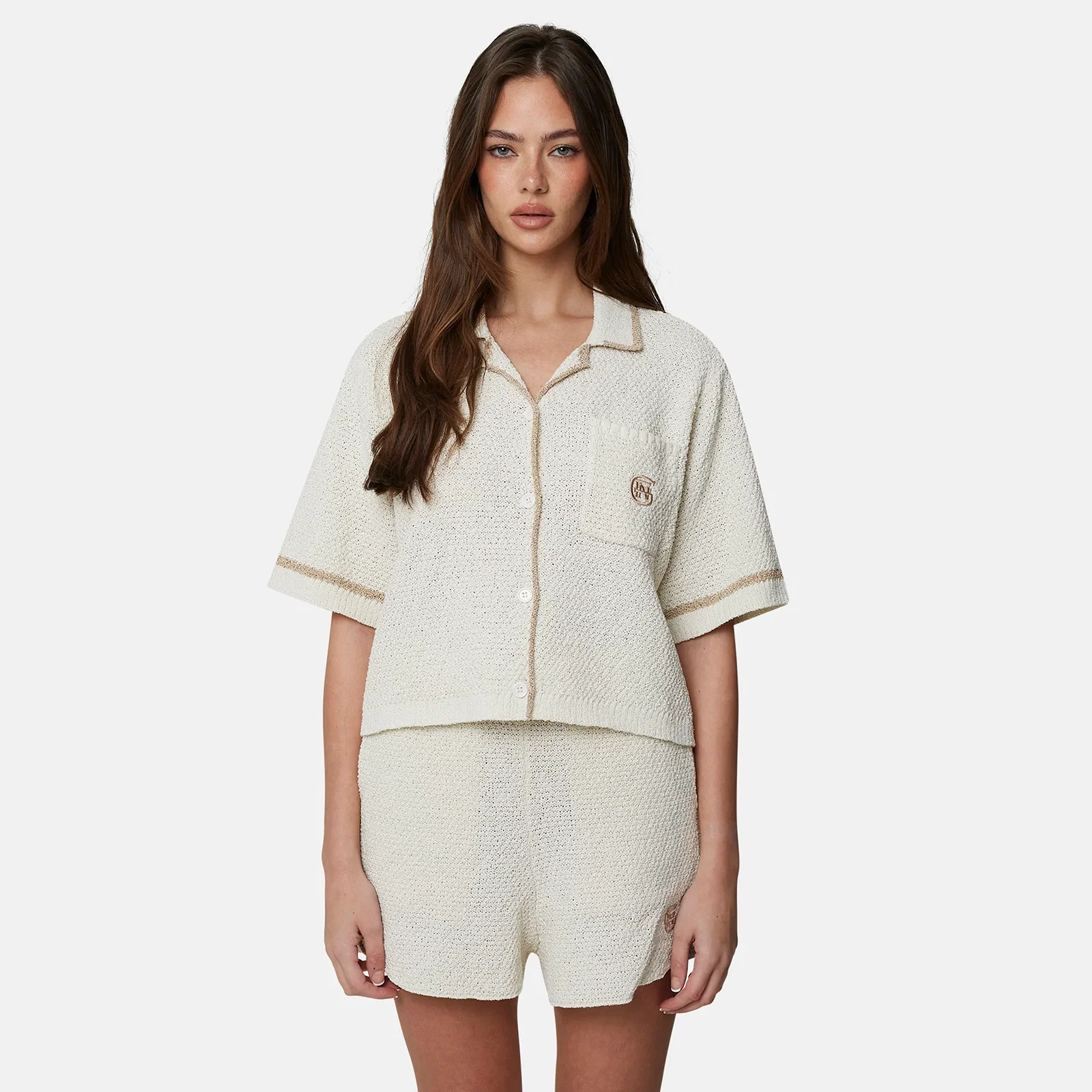 Image of Knitted Monogram Cropped Cream Shirt