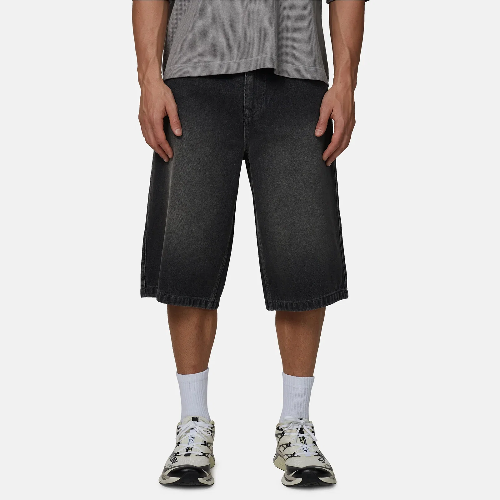 Image of Stitch Baggy Washed Charcoal Denim Shorts