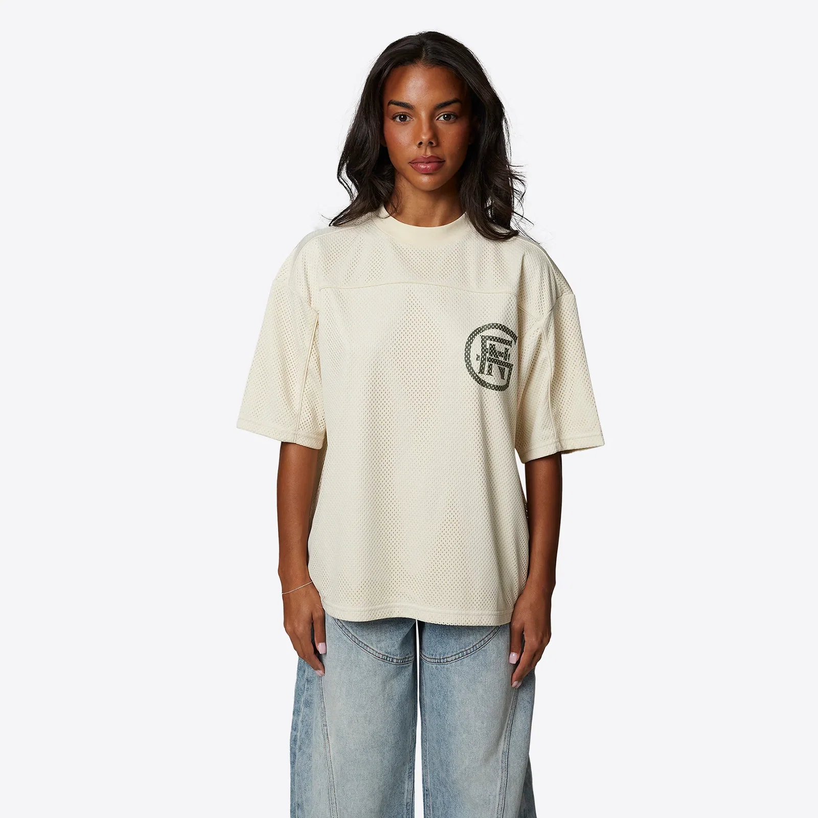 Image of Monogram Mesh Oversized Cream Jersey Tee