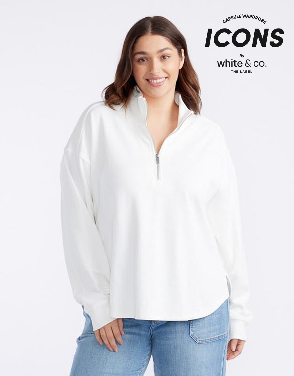 Unwind Half Zip Sweater - White