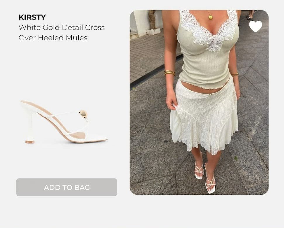 KIRSTY White Gold Detail Cross Over Heeled Mules