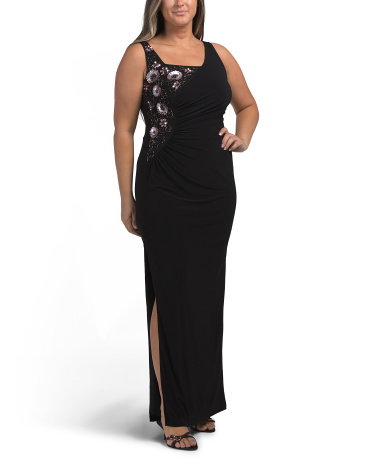 3D Floral Beaded Gown For Women, Spandex/Polyester