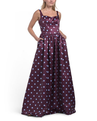 Sleeveless Polka Dot Gown For Women, Polyester