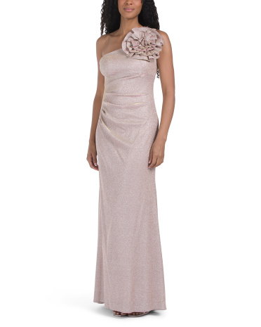 Flower Applique Gown For Women, Polyester