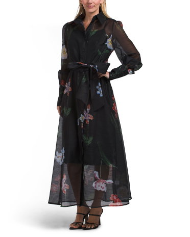 Long Sleeve Floral Dress For Women, Cotton/Polyester