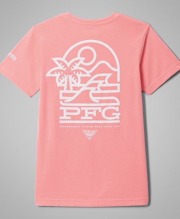 A kids' light pink shirt with a fun PFG graphic on the front.