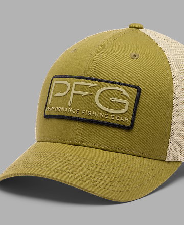 A green ball cap with a PFG logo on the front.