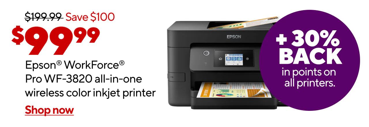 Epson WorkForce Pro WF-3820 Wireless Color Inkjet Printer $99.99 Save $100