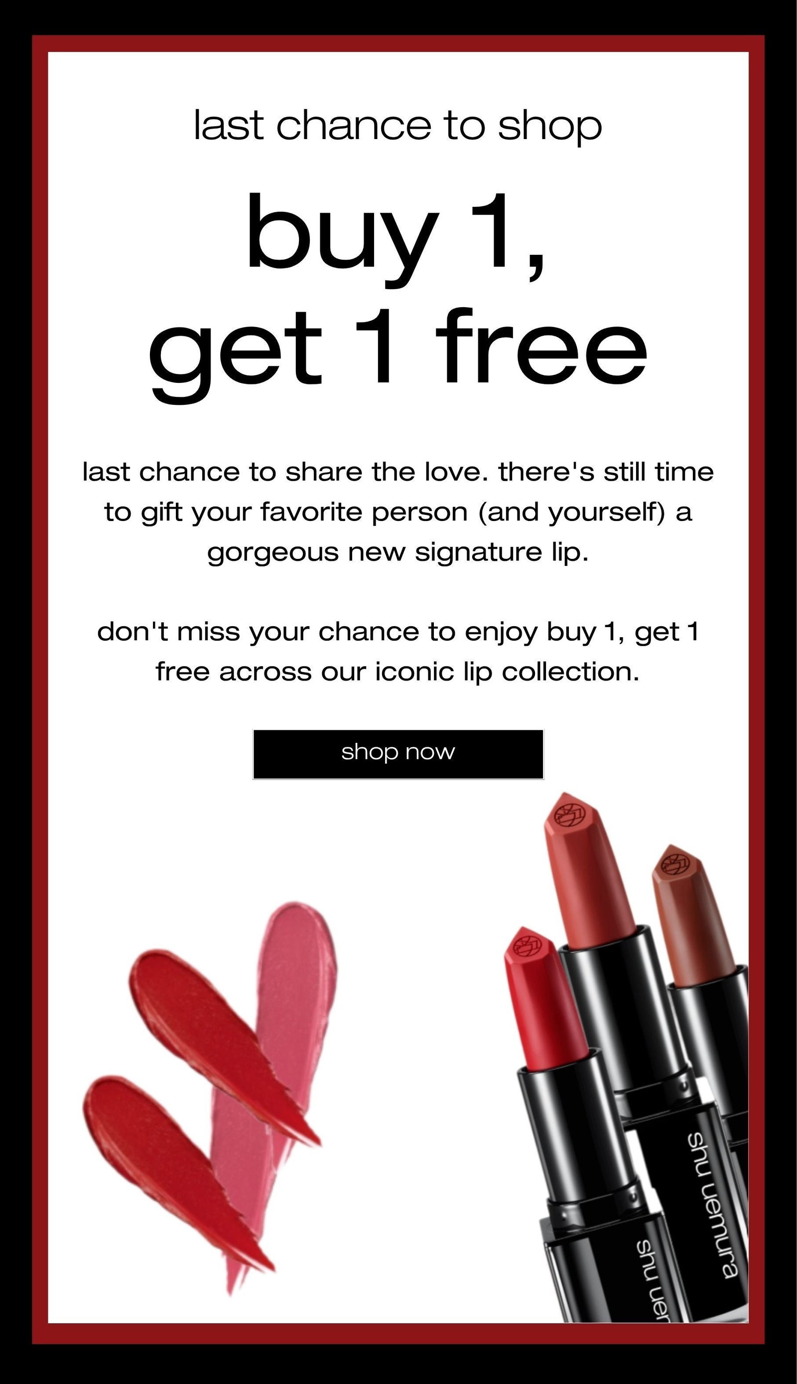shop buy 1, get 1 free on all lipsticks