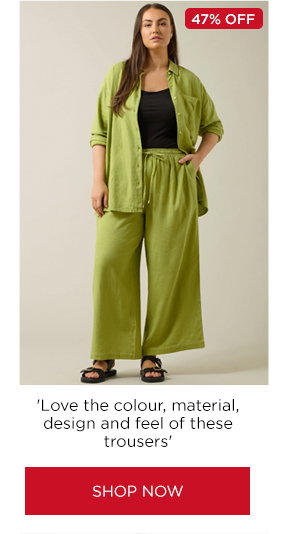 EVANS Curve Chartreuse Green Wide Leg Premium Linen Trousers