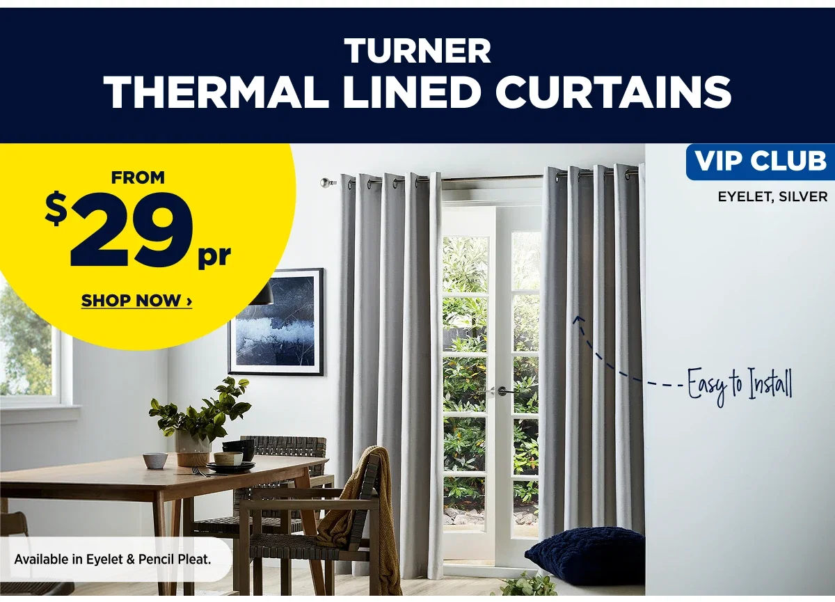 VIP $29ea Turner Thermal Lined Curtains